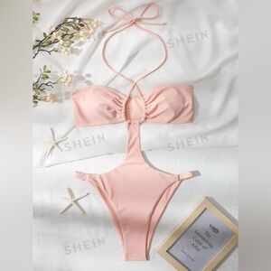 SHEIN Pink Halter One-Piece Swimsuit